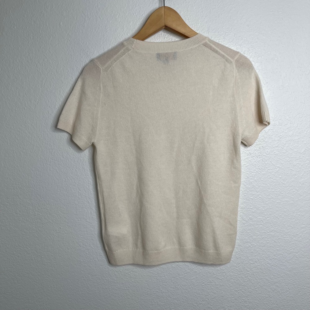 Quince Cream 100% Mongolian Cashmere Short Sleeve Crew Neck Sweater Womens Small - Picture 4 of 4
